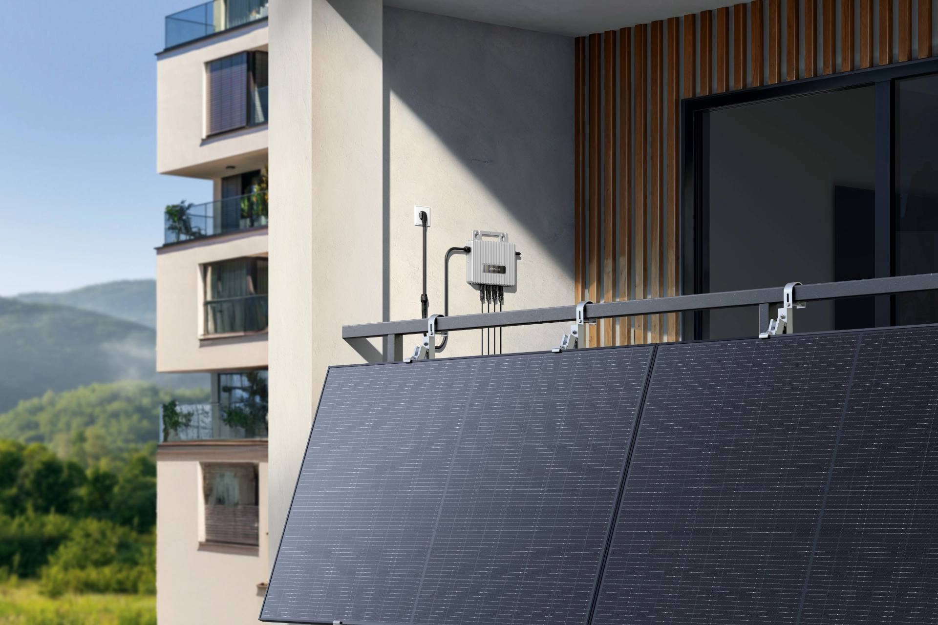 Mikroinwerter EcoFlow Stream na balkonie