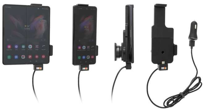 Uchwyt do Samsung Galaxy Z Fold3 5G z wbudowanym kablem USB oraz ładowarką samochodową.