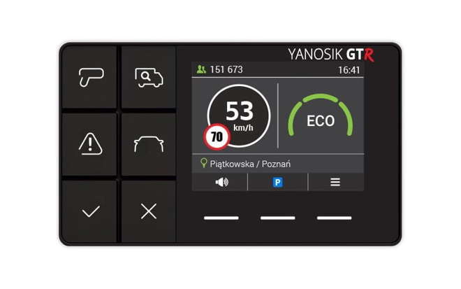 Yanosik GTR S-clusive w zestawie z uchwytem samochodowym BRODIT + dożywotnia transmiasja danych.