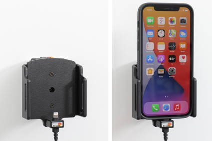 Uchwyt aktywny z kablem USB do Apple iPhone 12 Pro w futerale lub bez o wymiarach: 75-89 mm (szer.), 6-10 mm (grubość).