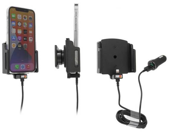 Uchwyt aktywny z kablem USB do Apple iPhone 14 Pro w futerale lub bez o wymiarach: 70-83 mm (szer.), 6-10 mm (grubość).