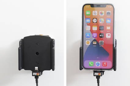 Uchwyt aktywny z kablem USB do Apple iPhone 14 Pro w futerale lub bez o wymiarach: 70-83 mm (szer.), 6-10 mm (grubość).