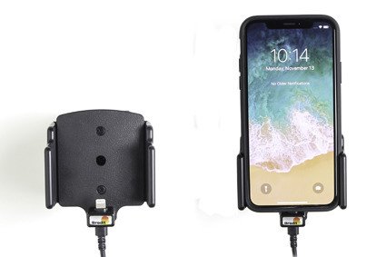 Uchwyt regulowany do Apple iPhone X w futerale lub obudowie o wymiarach: 70-83 mm (szer.), 2-10 mm (grubość) z wbudowaną ładowarką samochodową do instalacji na stałe